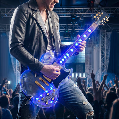 Yinfente Electric Guitar Kit Transparent Acrylic Guitar Body Electric Guitars for Beginners with Maple Neck Rosewood Fretboard& LED Light Blue