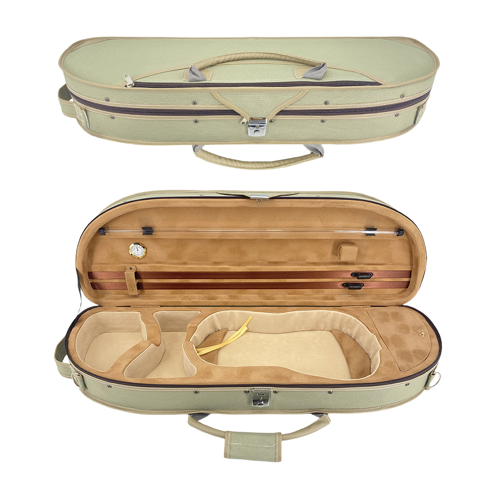 4/4 Violin Case Halfmoon Shape Lightweight with Hygrometer Shoulder Strap Padding Green Case