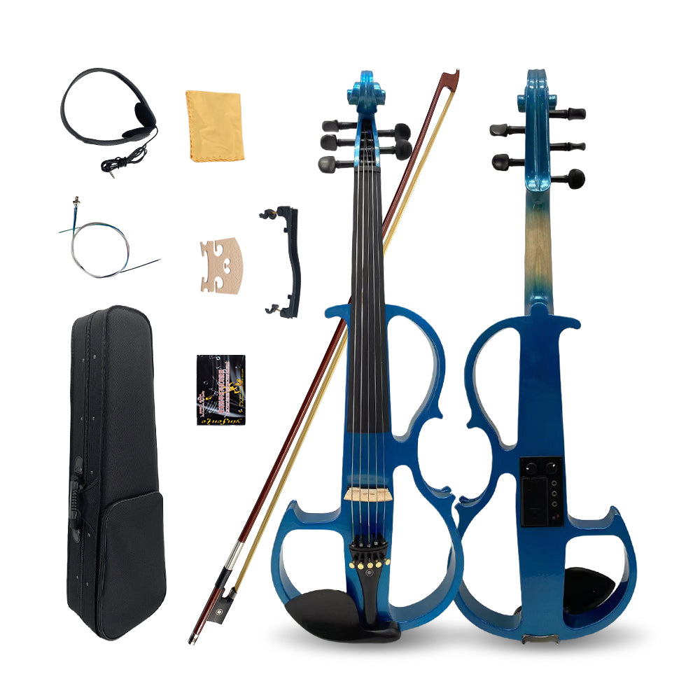 Yinfente 16inch Silent Electric Viola Solid Wood 5 String With Ebony Fittings&Hard Case& Brazilwood Bow