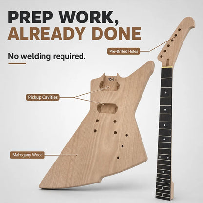 DIY Guitar Kit with Mahogany Body Mahogany Neck with Rosewood Fretboard 6 String DIY Electric Guitar Kit with All Components to Build Your Own Guitar