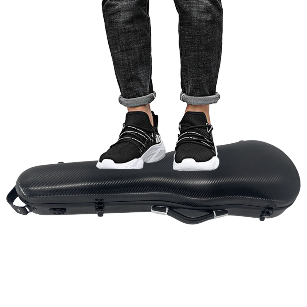 Triangle 1.95Kg Violin Case 4/4 Full Size Carbon Fiber Strong Bag 150Kg Pressure Full Size with Adjustable Backstrap Two Bow Holder（Black）