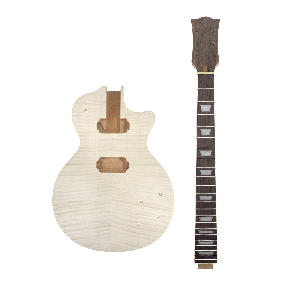 Yinfente 1set Guitar Kit DIY guitar Neck 22fret 628 Flame Maple Guitar Body Set in Heel DIY