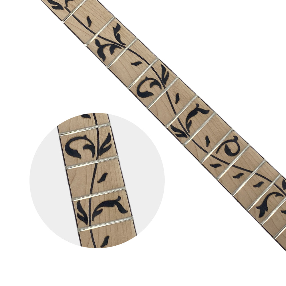 Yinfente Electric Guitar Neck 22 Fret 25.5 Inch Scale Tree Vine Inlay Maple Wood Firebird Head Binding Bolt on DIY Guitar