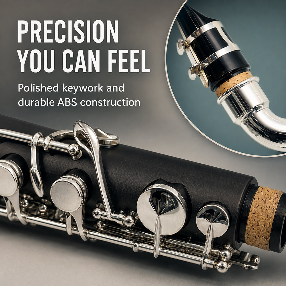 Yinfente Professional Bass Clarinet Low C Silver Nickel Plated Keys with Case Rich Sound Musical Instrument Student Clarinet (Low C)