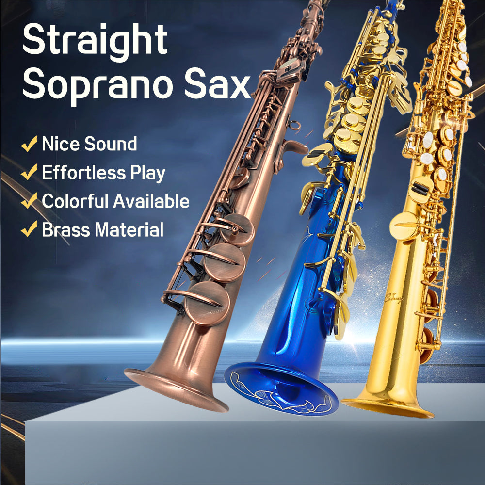Yinfente Bb Straight Soprano Saxophone–Gold Lacquer Finish, Ergonomic Design with Case, Mouthpiece, Neck Strap & Accessories, Ideal for Beginners & Advanced Players（Red）