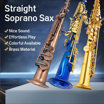 Yinfente Bb Straight Soprano Saxophone–Gold Lacquer Finish, Ergonomic Design with Case, Mouthpiece, Neck Strap & Accessories, Ideal for Beginners & Advanced Players（Red）