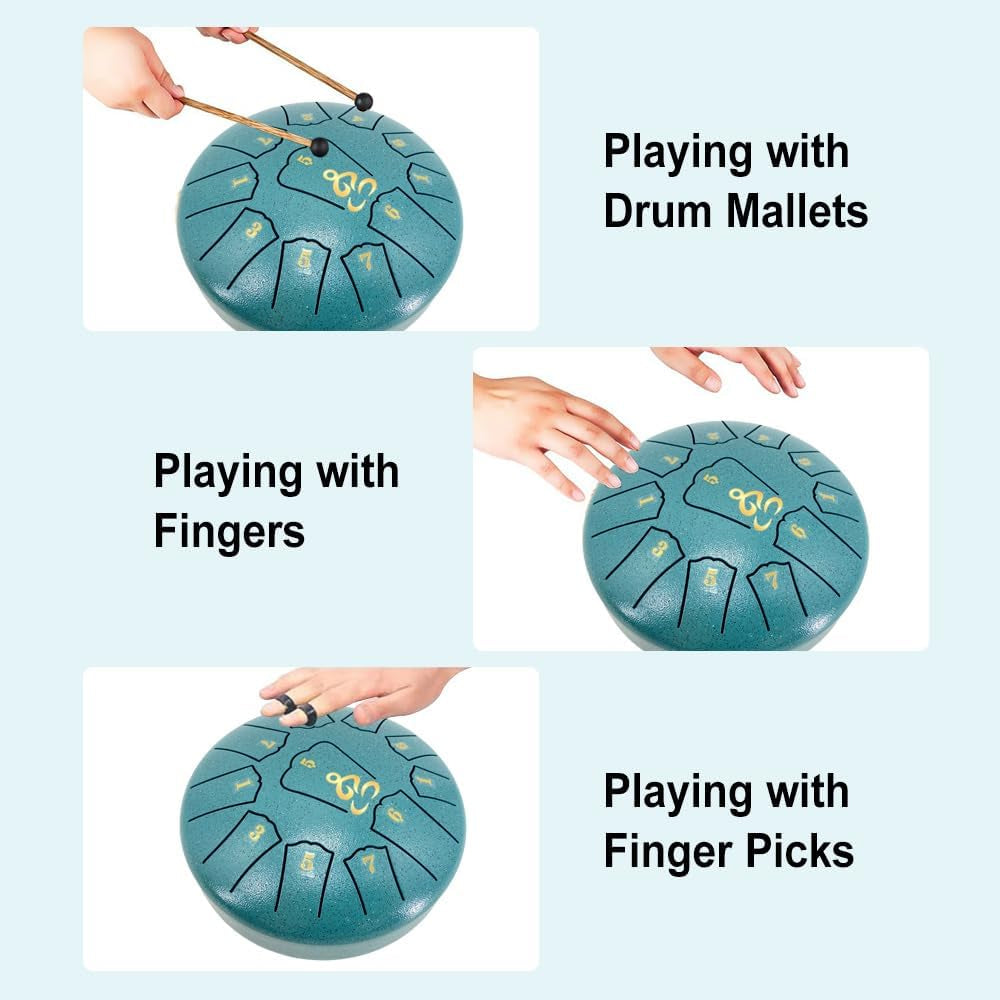 Steel Tongue Drum, 6 Inches 11 Notes Rain Drum for Garden with Music Book, Drum Mallets Meditation Rain Chime,Musical Instrument for Adults
