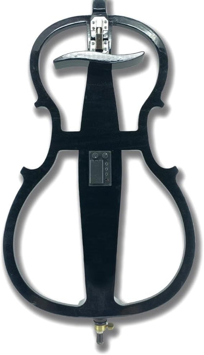 Electric Cello 4/4 Full Size - Solid Wood Construction with Ebony Fittings, Includes Hard Case, Brizal Bow, Aux Cable & Cleaning Cloth for 4/4 Cello (Black-1)