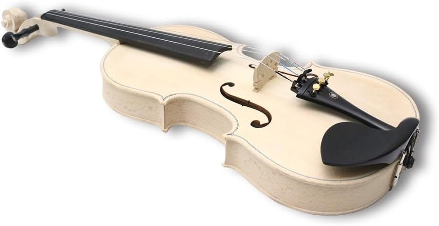 4 String Acoustic White Violin 4/4 Full Size Spruce Top,Maple Back and Sides,Ebony Fittings Unfinished for Student,Beginner Diy Handcrafted (Violin with Case and Bow)
