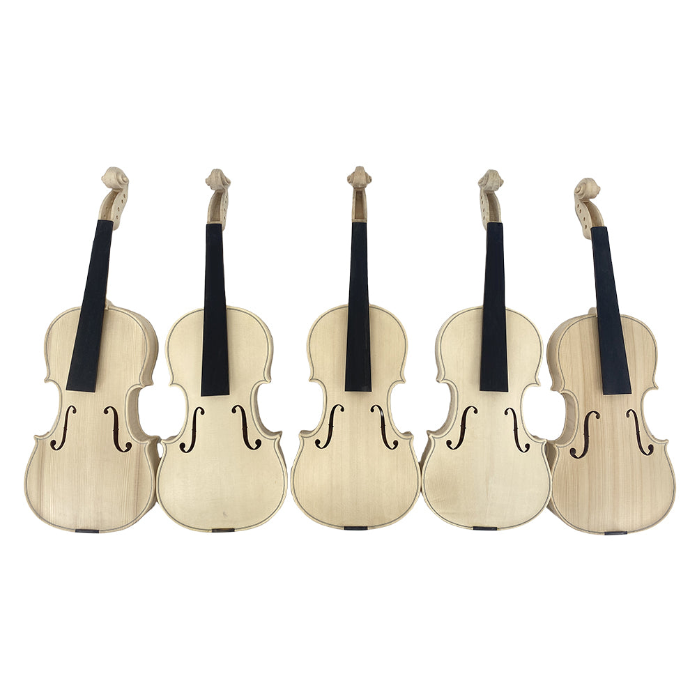Handcrafted Unvarnished Violin - 4/4 Size, Two-Piece Flamed Back & Spruce Top, Air-Dried Wood, Made by Master Luthier, White Violin for Setup (Wide Grain)