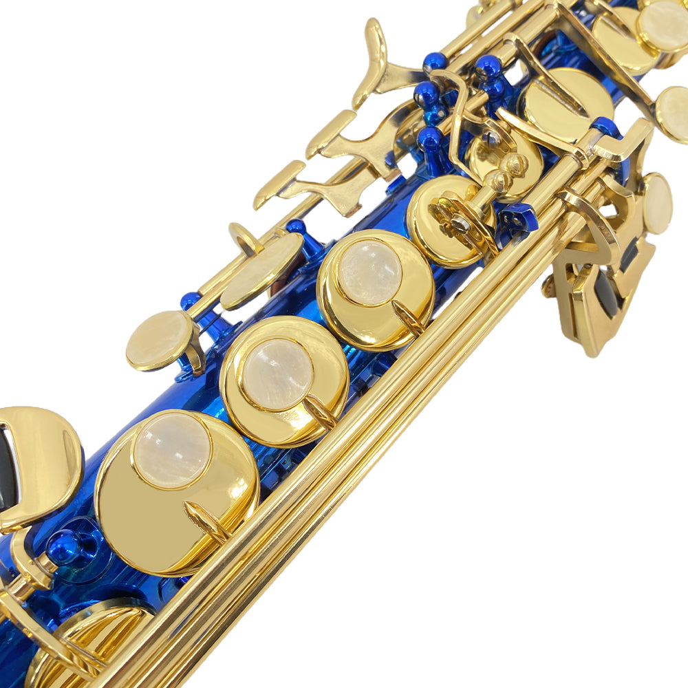 Bb Soprano Saxophone Straight Gold Sax Instruments for Beginners Students with Mouthpiece Carrying Case Straps 10Reeds (Blue)