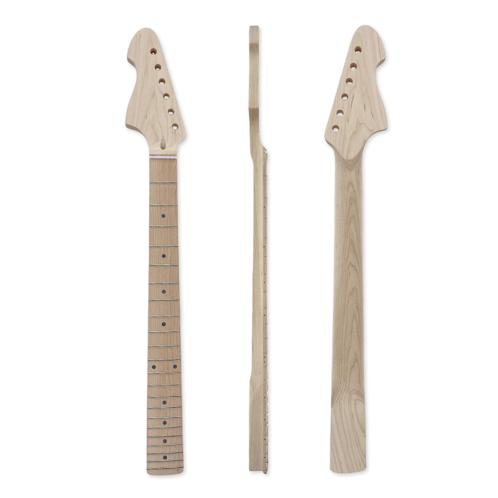 Yinfente Reverse Electric Guitar Neck 22Fret 25.5Inch Maple Fretboard Dot Inlay Bolt on Left Hand Guitar Neck Replacement Unfinished