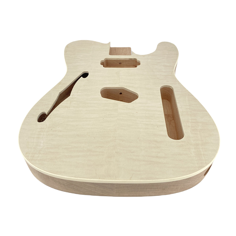 Yinfente Semi Hollow Electric Guitar Body Mahogany H-S/H Pickup Flame Maple Veneer, Handcrafteg Guitar Replacement Unfinished DIY (H-S Pickup)