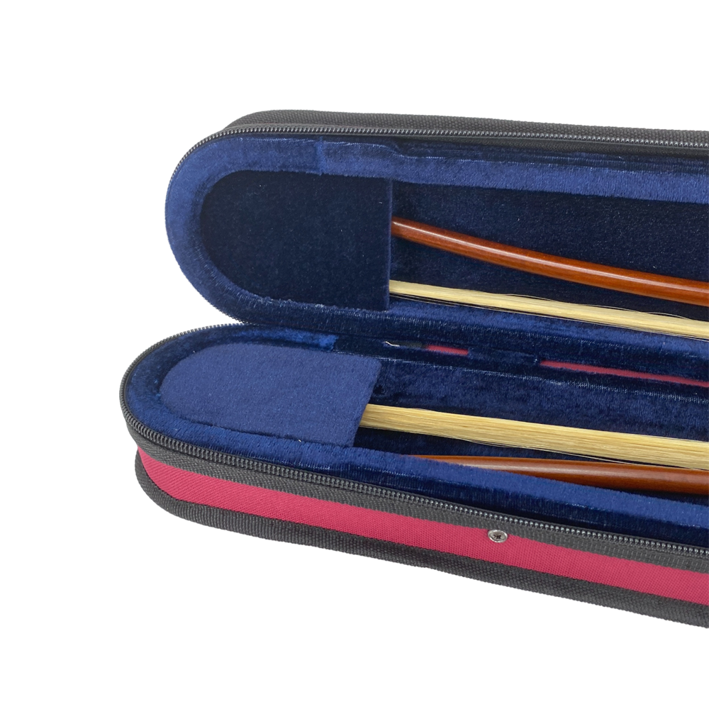 Yinfente Double Bass Bow Case for 2 Pcs German/French Style Bow Lightweight Sturdy Bass Bow Case with Shoulder Strap (Red)