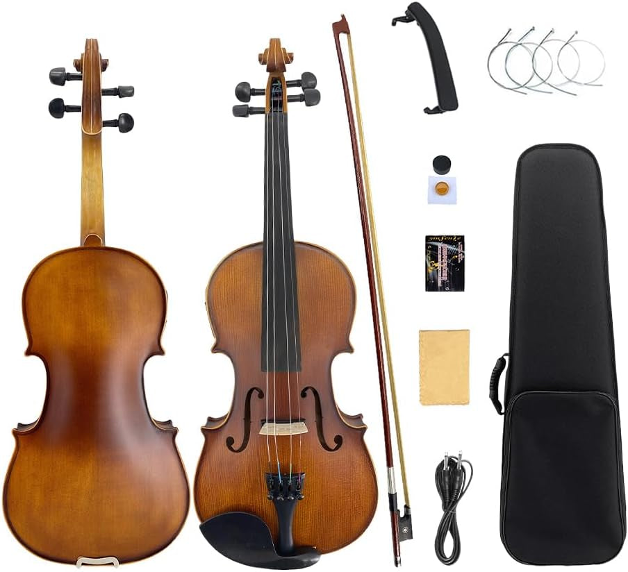 Acoustic Violin Electric Violin 4/4 Full Size Violin 4 String Maple Spruce for Student,Violin for Beginners Violin Case,Brazilwood Bow,Cable,Cleaning Cloth,Rosin,Bridge