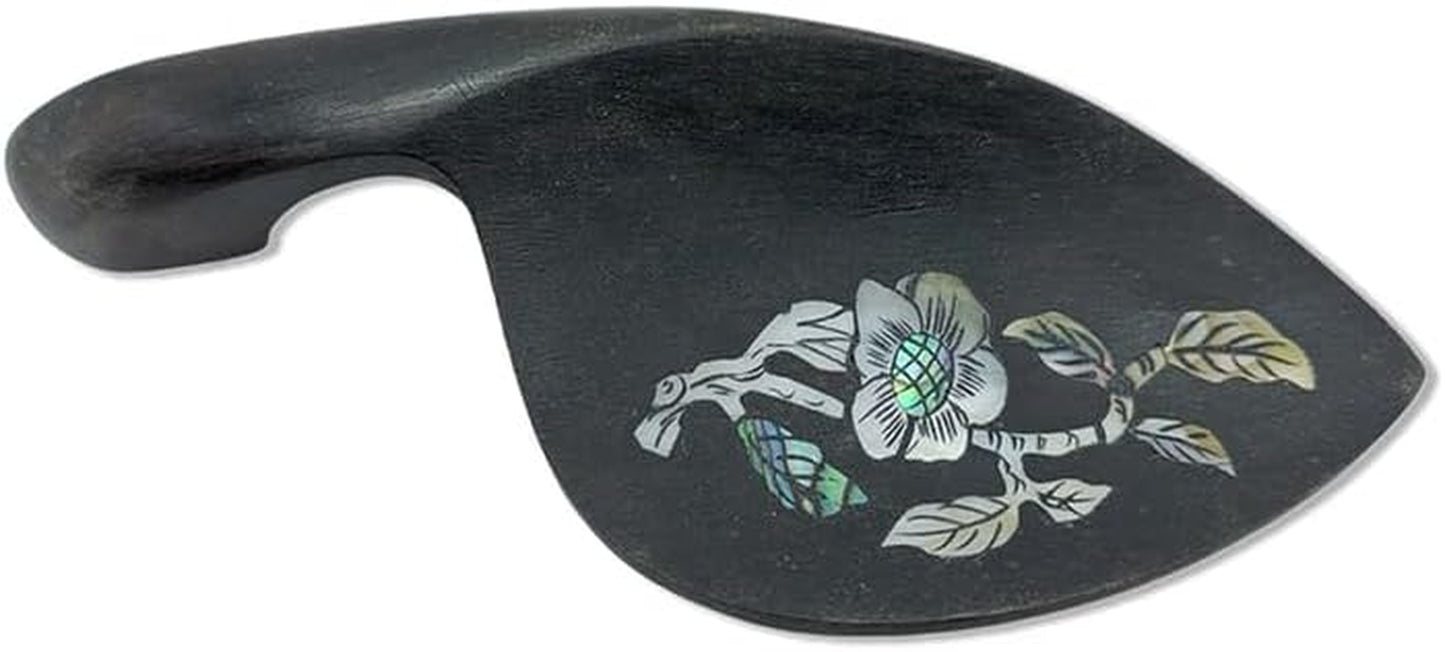 Violin Chin Rest Ebony Wood with Shell Inlay 4/4 Full Size Violin Parts Accessories (Flower Inlay)