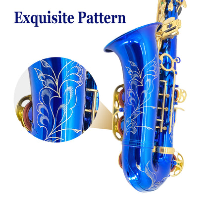 Yinfente Alto Saxophone E Flat Blue Complete Starter Kit Beginner with Case & 10 Reeds, for Adults & Students, Easy to Play for School Band & Practice