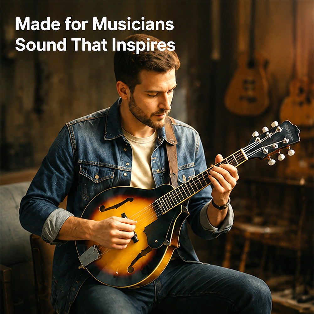 Yinfente Mandolin Instrument a Style, 8 String, Lightweight Basswood Body - Acoustic Mandolin Kit with Gig Bag, Strap, Picks & Extra Strings for Beginners & Professionals