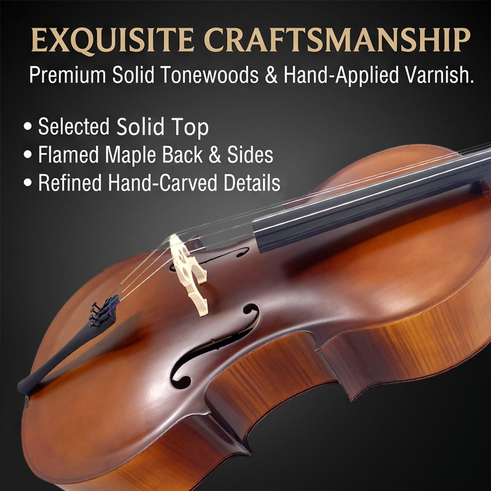 Yinfente 1/4 Cello for Beginner Student and Adult 4-String Acoustic Cello kit with Brazilwood Bow Soft Bag Rosin and Bridge