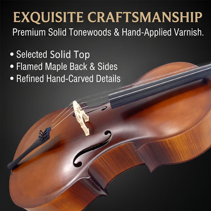 Yinfente 1/4 Cello for Beginner Student and Adult 4-String Acoustic Cello kit with Brazilwood Bow Soft Bag Rosin and Bridge