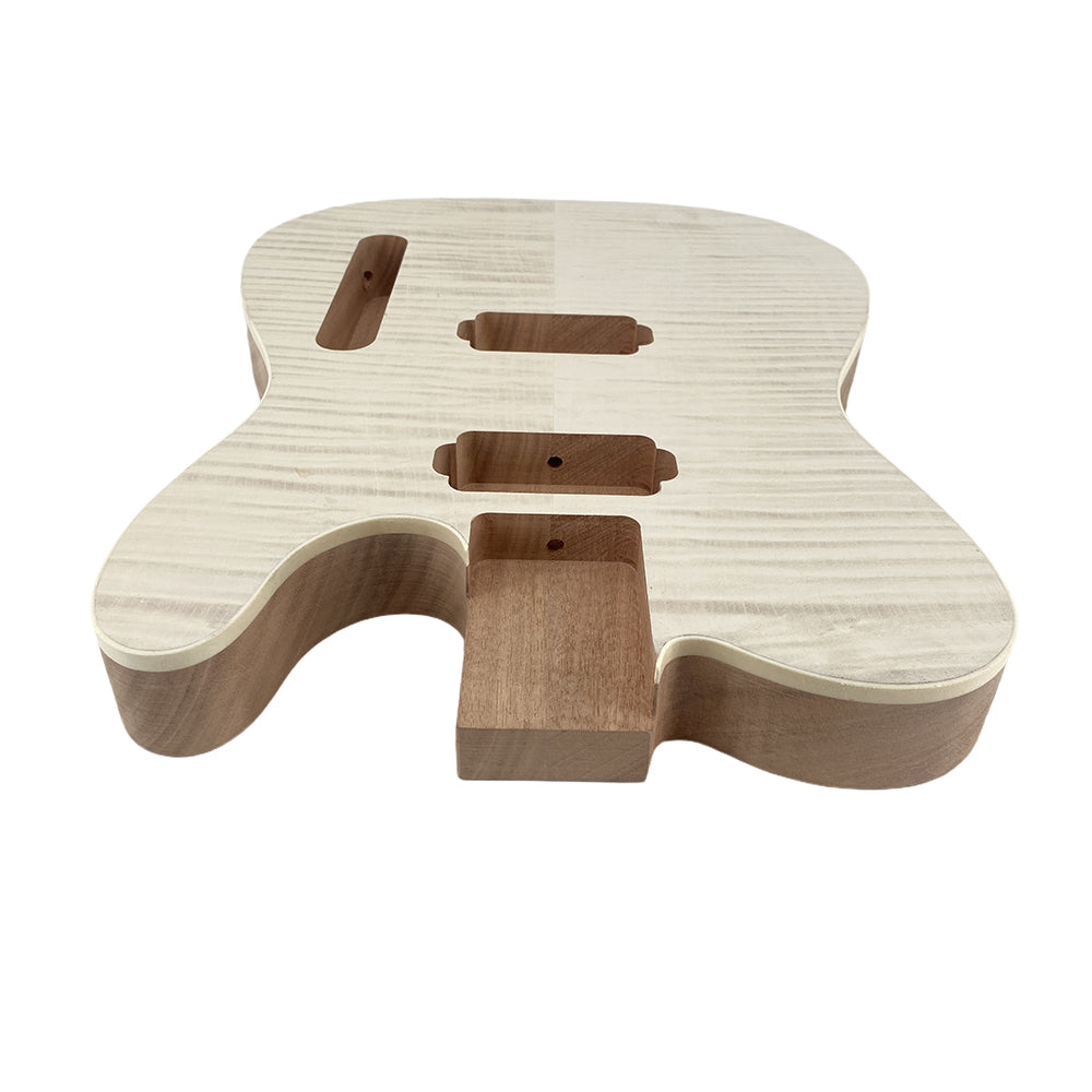 Yinfente Electric Guitar Body Replacement Mahogany Maple Wood Guitar Body for Tele Guitar Unfinished 25.5 Inch Scale Flame Maple Veneer HH Pickups