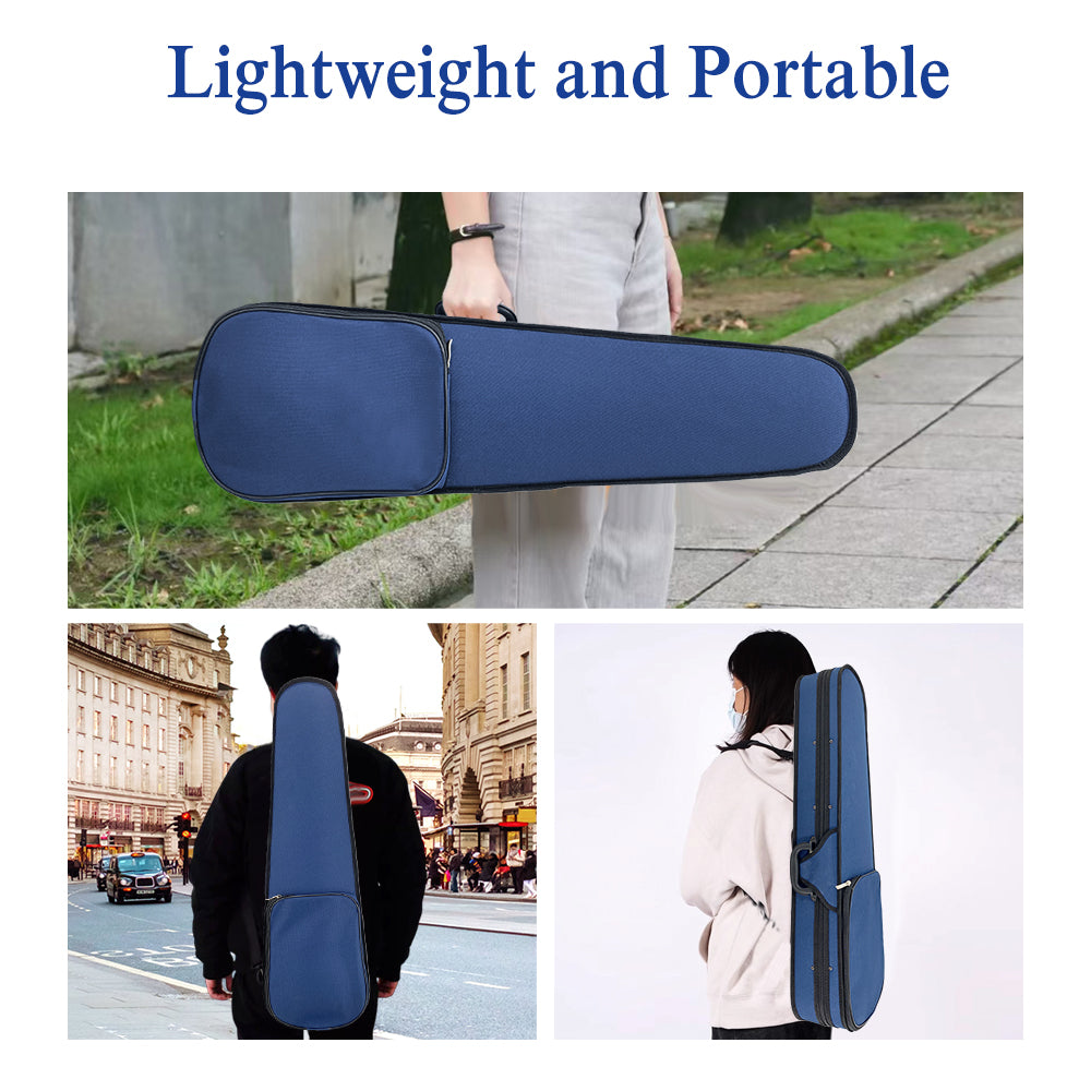 Yinfente 4/4 Full Size Violin Case  Blue Nylon Waterproof Lightweight Portable Travel Carrying Bag with Plush Lining Dual Shoulder Straps Triangular Shape
