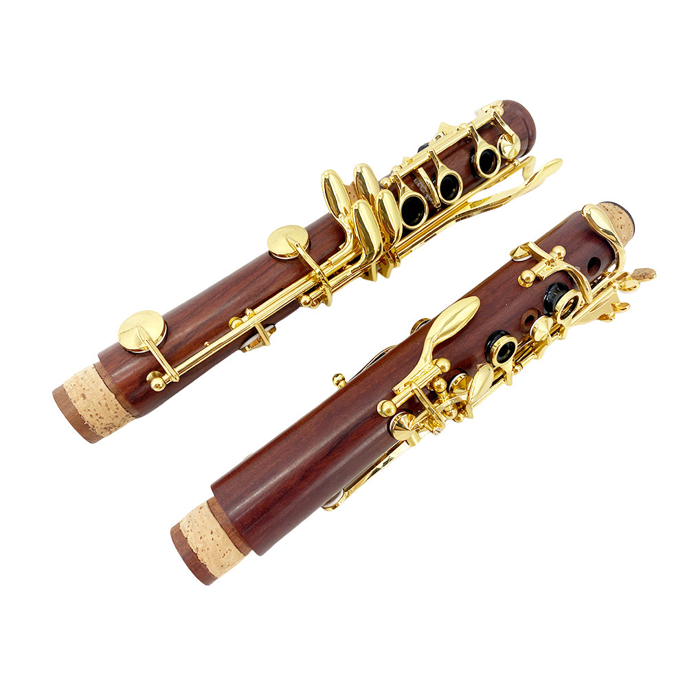 Bb Clarinet for Beginner 17 Key Gold-Plated Rosewood B Flat Clarinet with 2 Barrels,Hard Case,Cleaning Kit,Mouthpiece,Cork Grease,Gloves,Reeds,Cushion