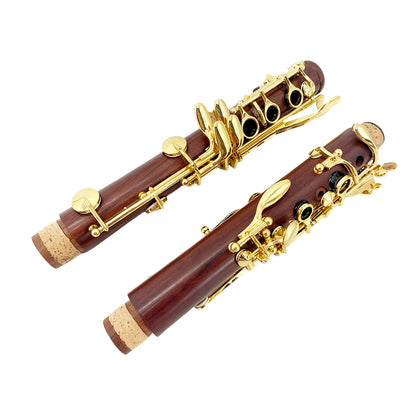 Bb Clarinet for Beginner 17 Key Gold-Plated Rosewood B Flat Clarinet with 2 Barrels,Hard Case,Cleaning Kit,Mouthpiece,Cork Grease,Gloves,Reeds,Cushion