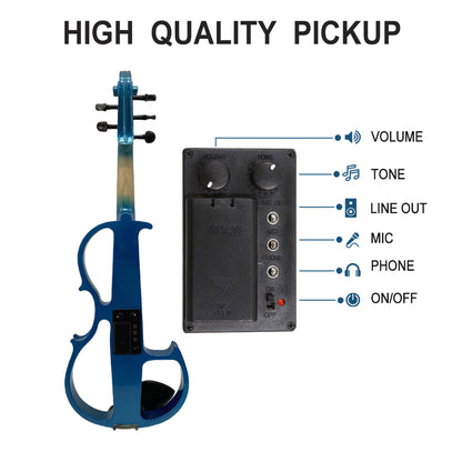 Yinfente 16inch Silent Electric Viola Solid Wood 5 String With Ebony Fittings&Hard Case& Brazilwood Bow