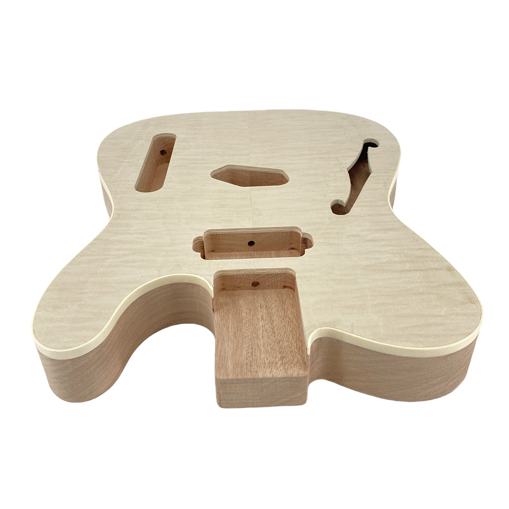 Yinfente Semi Hollow Electric Guitar Body Mahogany H-S/H Pickup Flame Maple Veneer, Handcrafteg Guitar Replacement Unfinished DIY (H-S Pickup)
