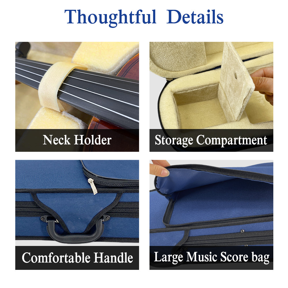 Yinfente 4/4 Full Size Violin Case  Blue Nylon Waterproof Lightweight Portable Travel Carrying Bag with Plush Lining Dual Shoulder Straps Triangular Shape