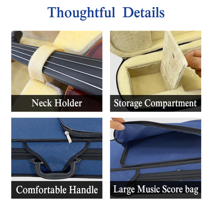 Yinfente 4/4 Full Size Violin Case  Blue Nylon Waterproof Lightweight Portable Travel Carrying Bag with Plush Lining Dual Shoulder Straps Triangular Shape