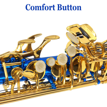 Yinfente Alto Saxophone E Flat Blue Complete Starter Kit Beginner with Case & 10 Reeds, for Adults & Students, Easy to Play for School Band & Practice