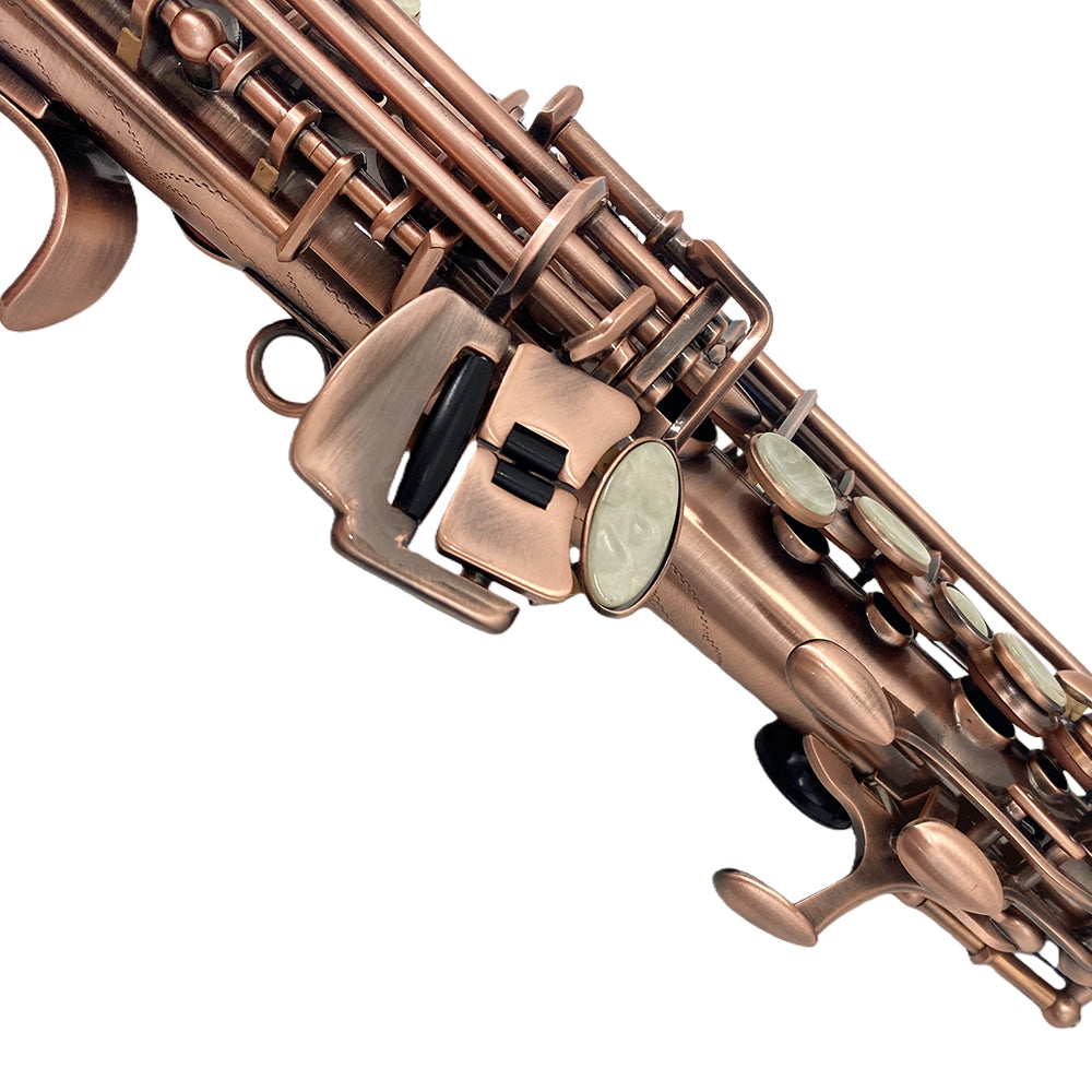 Yinfente Bb Straight Soprano Saxophone–Gold Lacquer Finish, Ergonomic Design with Case, Mouthpiece, Neck Strap & Accessories, Ideal for Beginners & Advanced Players（Red）