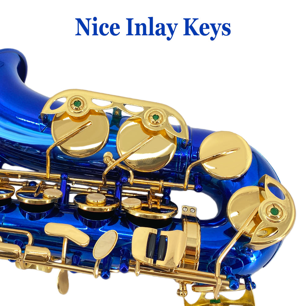 Yinfente Alto Saxophone E Flat Blue Complete Starter Kit Beginner with Case & 10 Reeds, for Adults & Students, Easy to Play for School Band & Practice