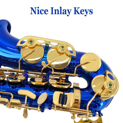 Yinfente Alto Saxophone E Flat Blue Complete Starter Kit Beginner with Case & 10 Reeds, for Adults & Students, Easy to Play for School Band & Practice