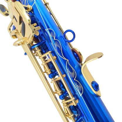 Bb Soprano Saxophone Straight Gold Sax Instruments for Beginners Students with Mouthpiece Carrying Case Straps 10Reeds (Blue)