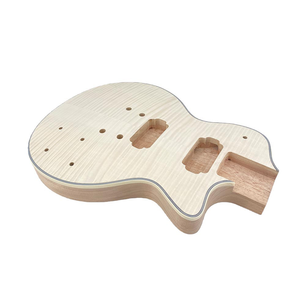 Yinfente Electric Guitar Body unfinished with Binding Flame Maple veneer for DIY H-H style Bolt on