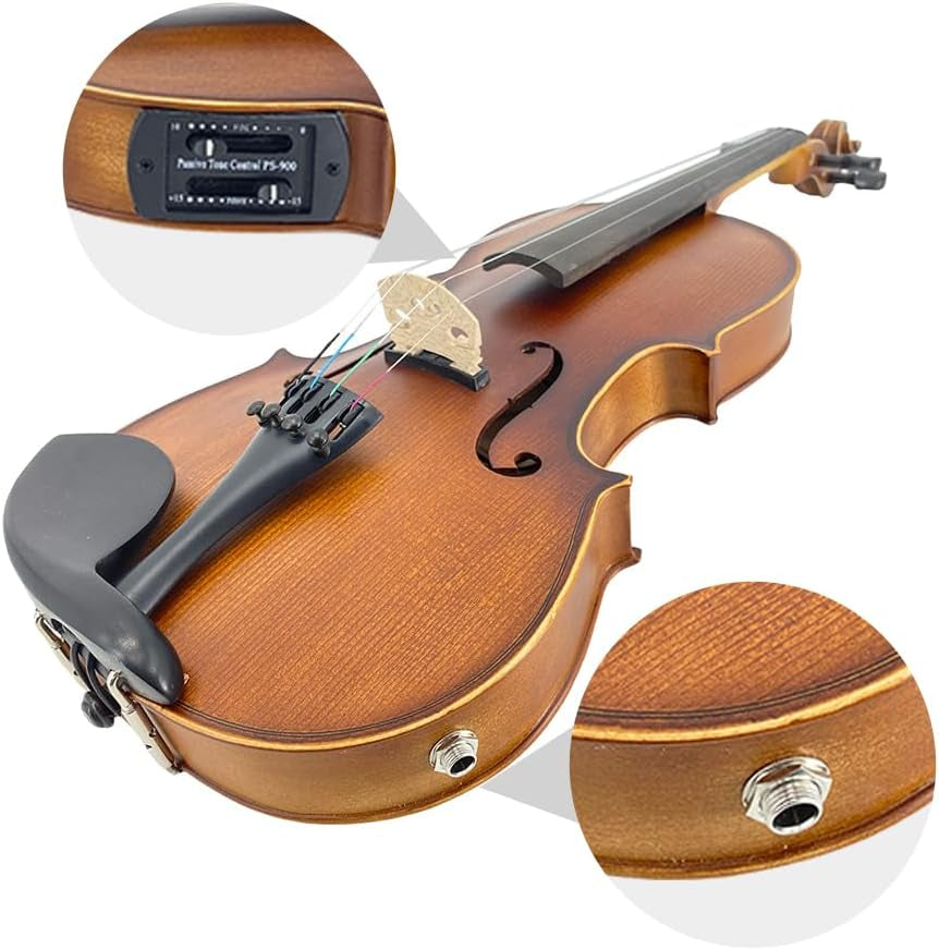 Acoustic Violin Electric Violin 4/4 Full Size Violin 4 String Maple Spruce for Student,Violin for Beginners Violin Case,Brazilwood Bow,Cable,Cleaning Cloth,Rosin,Bridge