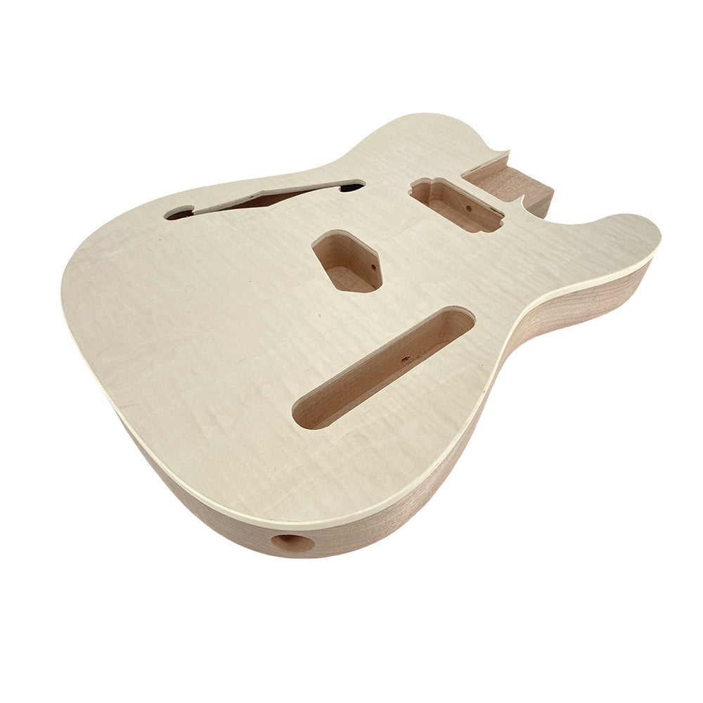 Yinfente Semi Hollow Electric Guitar Body Mahogany H-S/H Pickup Flame Maple Veneer, Handcrafteg Guitar Replacement Unfinished DIY (H-S Pickup)
