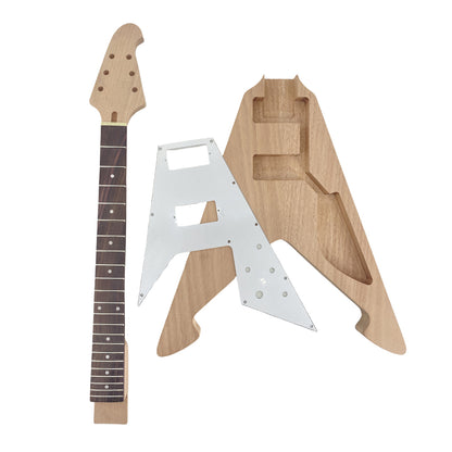 Yinfente 1 Set Guitar Kit Mahogany Neck 22fret 628 dots inlay not binding set in heel Mahogany Body Flying V wiht pickguard
