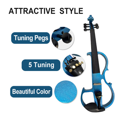 Yinfente 16inch Silent Electric Viola Solid Wood 5 String With Ebony Fittings&Hard Case& Brazilwood Bow