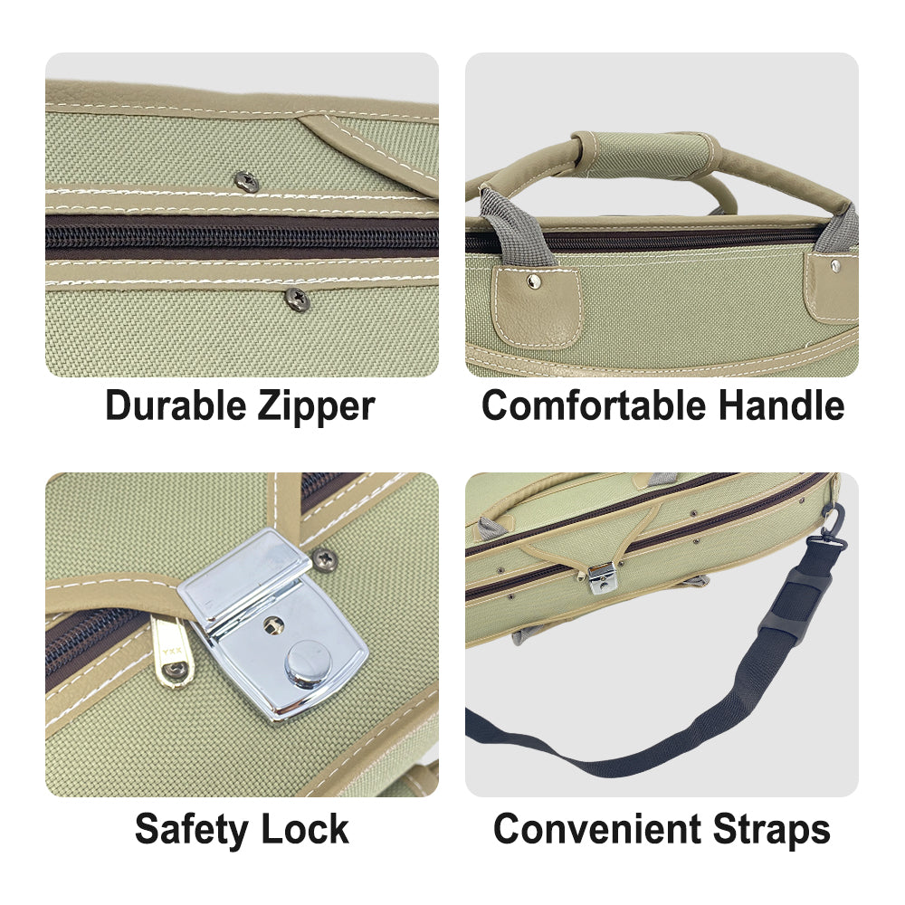 4/4 Violin Case Halfmoon Shape Lightweight with Hygrometer Shoulder Strap Padding Green Case