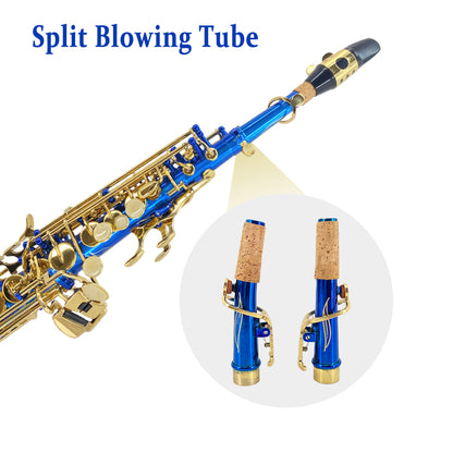 Bb Soprano Saxophone Straight Gold Sax Instruments for Beginners Students with Mouthpiece Carrying Case Straps 10Reeds (Blue)