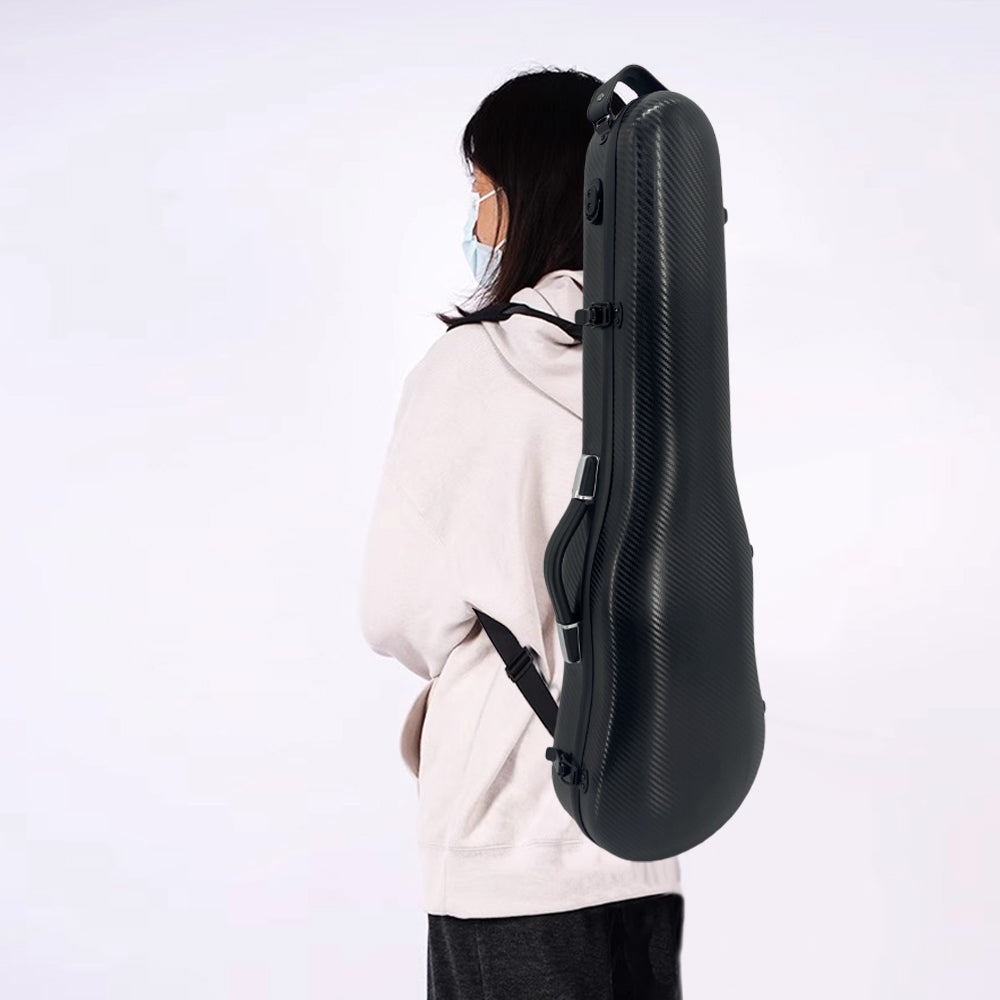 Triangle 1.95Kg Violin Case 4/4 Full Size Carbon Fiber Strong Bag 150Kg Pressure Full Size with Adjustable Backstrap Two Bow Holder（Black）