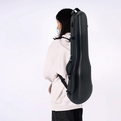 Triangle 1.95Kg Violin Case 4/4 Full Size Carbon Fiber Strong Bag 150Kg Pressure Full Size with Adjustable Backstrap Two Bow Holder（Black）