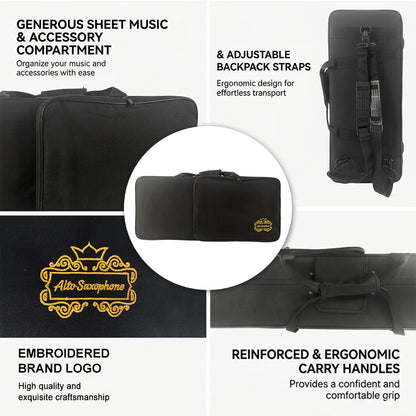 Yinfente Alto Saxophone Eb Gold Lacquer Finish Complete Starter Kit with Case Reeds for Entry & Intermediate Musicians or Beginners