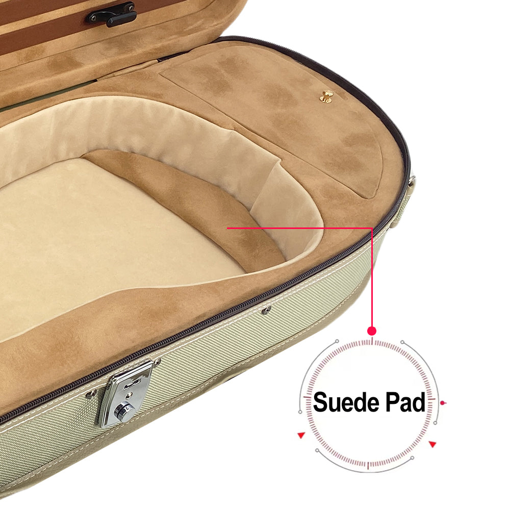 4/4 Violin Case Halfmoon Shape Lightweight with Hygrometer Shoulder Strap Padding Green Case