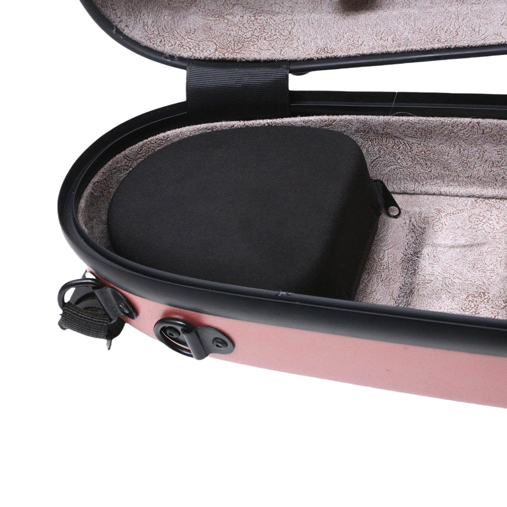 Violin Case 4/4 Hard Shell Carbon Fiber Lightweight Triangle Case with Backstraps External Accessory Storage Bag (Pink)