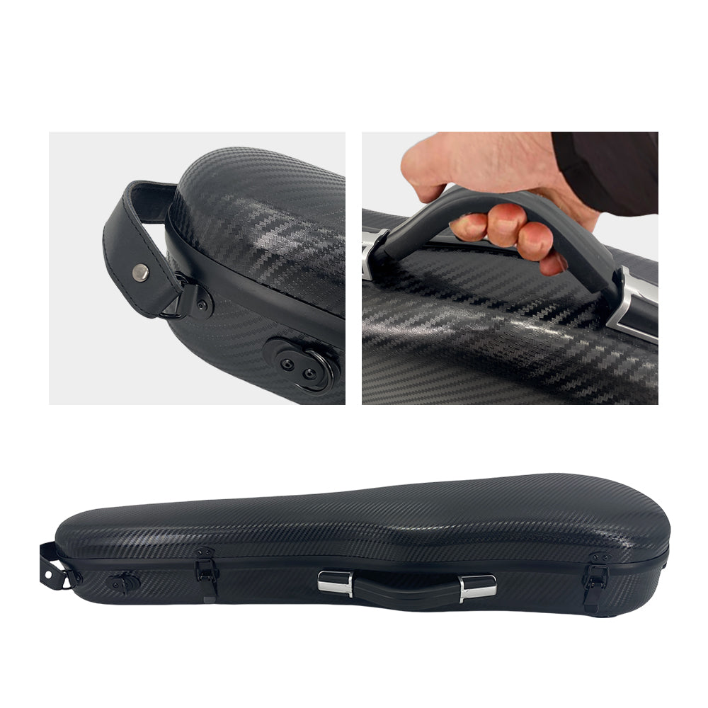 Triangle 1.95Kg Violin Case 4/4 Full Size Carbon Fiber Strong Bag 150Kg Pressure Full Size with Adjustable Backstrap Two Bow Holder（Black）